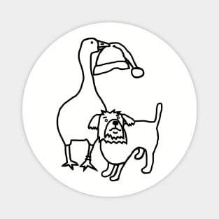 Goose Steals Santa Hat from Cute Dog Outline Magnet